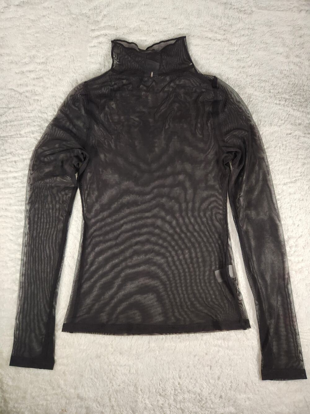 CALIA Women's XS Draped Funnel Long Sleeve Sheer Mesh Top Black NWT WAX27